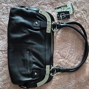 B Makowsky Black Shoulder Bag with Silver Accents New With Tags